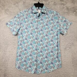 Denim & Flower Ricky Singh Mens Small Blue Mandala Geometric Short Sleeve Shirt